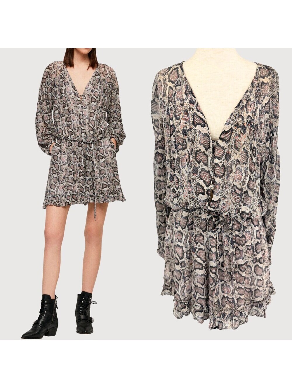 AllSaints Kaylee Misra Snake Print Playsuit Romper 8
